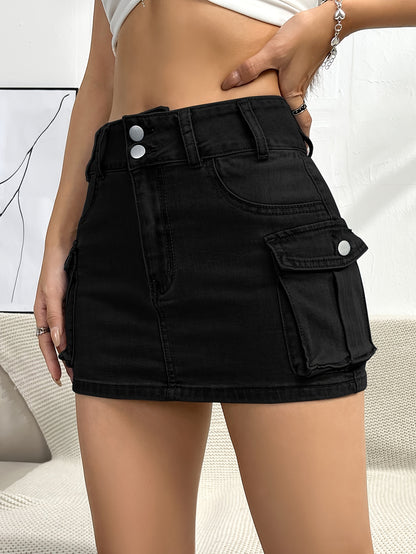 Stylish Denim Mini Skirt for Women with High Waist Cargo Pocket Jean Skirt Street Style