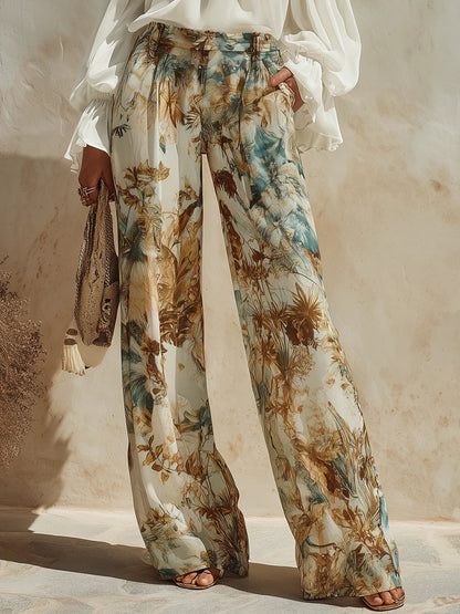 Effortless Two Piece Set for Women with Off the Shoulder Blouse Wide Leg Floral Pants Boho Style
