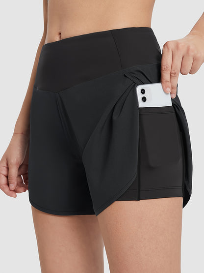 Effortless Running Shorts for Women with High Waist Side Pocket Curved Hem Athletic Style