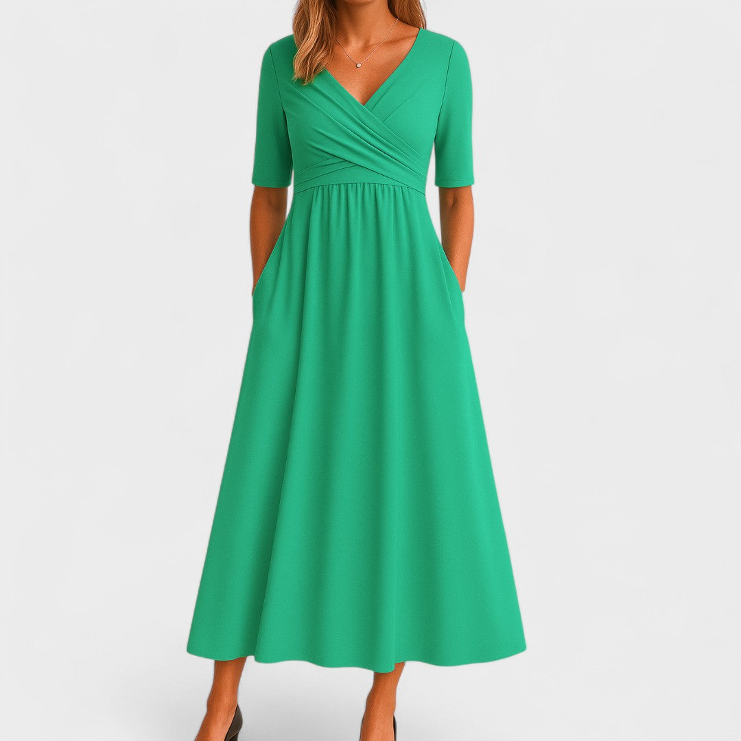 Comfortable Maxi Dress for Women with Surplice V Neck Short Sleeve Pockets Jersey Relaxed Style