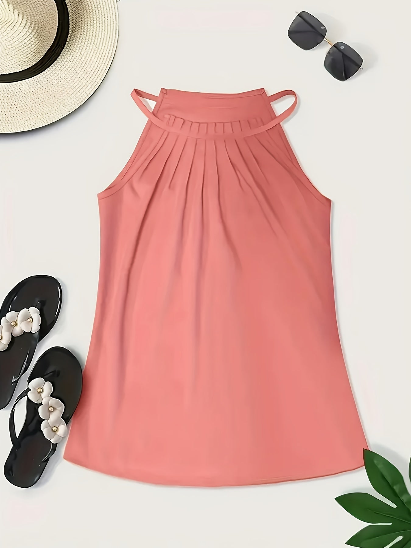 Stylish Blouses for Women with Halter Neck Ruched Collar Sleeveless Backless Casual Summer Top Style