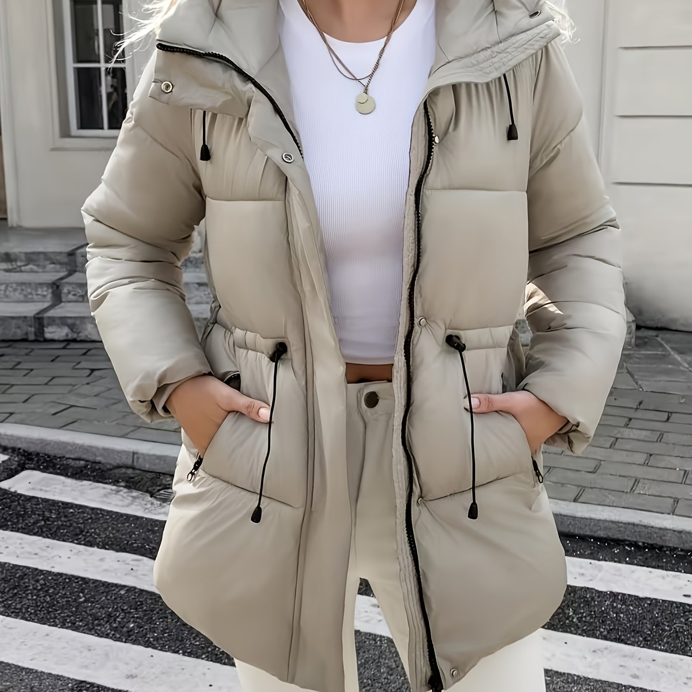 Cozy Quilted Bread Ski Jacket for Women with Stand Collar Loose Puffer Warm Winter Style