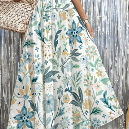 Effortless Floral Long Skirt for Women with Elastic Waist A Line Flowing Bohemian Style