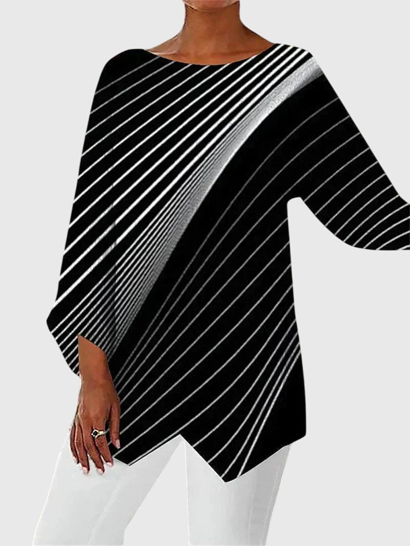 Effortless Black Glitter Butterfly Print Tunic for Women with Boat Neck Batwing Sleeve Asymmetric Hem Casual Style