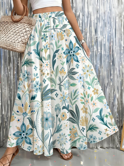 Effortless Floral Long Skirt for Women with Elastic Waist A Line Flowing Bohemian Style