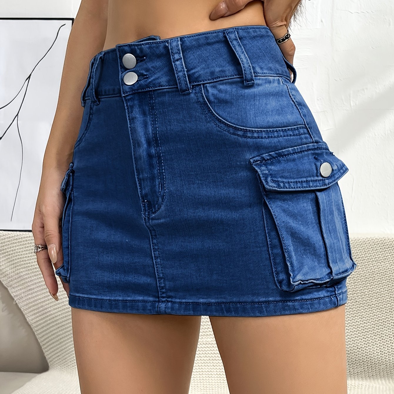 Stylish Denim Mini Skirt for Women with High Waist Cargo Pocket Jean Skirt Street Style