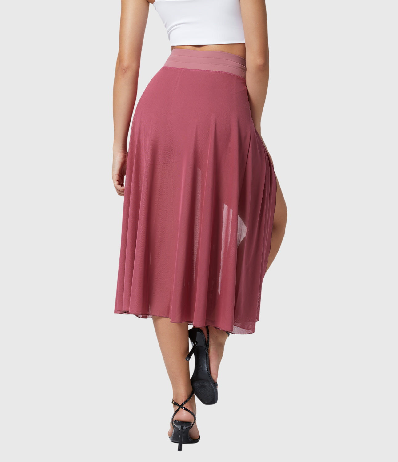 Effortless Sage Green Mesh Skirt for Women with High Waist Drawstring A Line Flowy Style