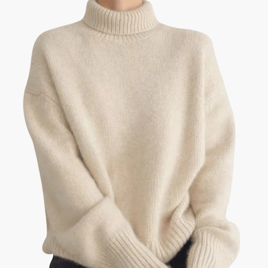 Comfortable Ribbed Turtleneck Sweater for Women with High Neck Long Sleeve Oversized Cozy Knit Style