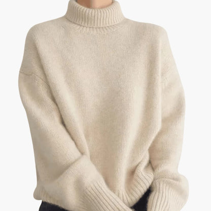 Comfortable Ribbed Turtleneck Sweater for Women with High Neck Long Sleeve Oversized Cozy Knit Style