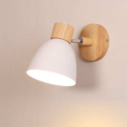 Macaron Wall Lamp Wood Metal Adjustable Shade Pull-Chain Nordic Bedside Sconce Wall Light