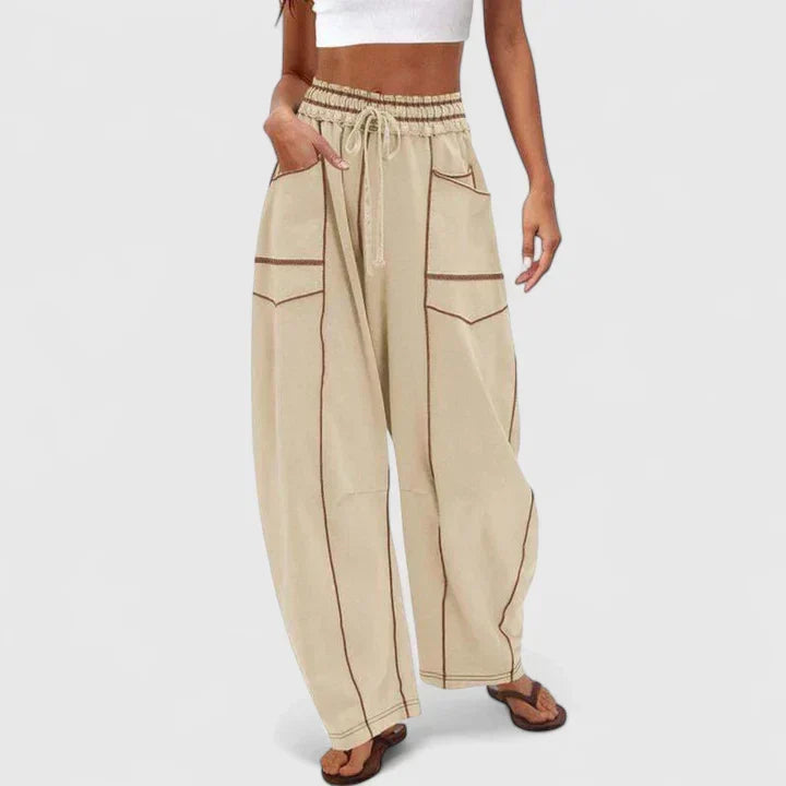 Effortless Khaki Cargo Wide Leg Pants for Women with High Waist Drawstring Patch Pocket Relaxed Style