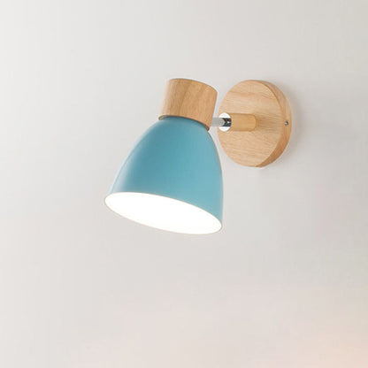 Macaron Wall Lamp Wood Metal Adjustable Shade Pull-Chain Nordic Bedside Sconce Wall Light