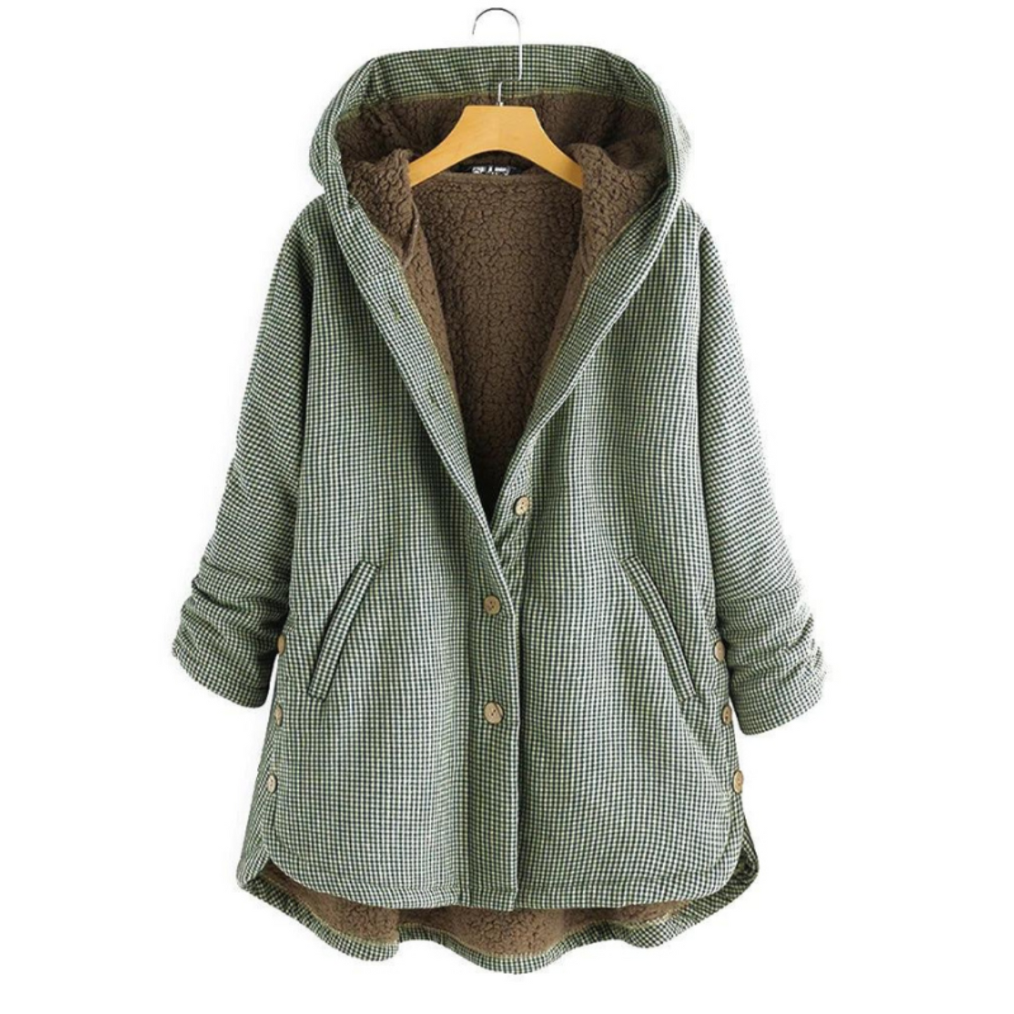 Effortless Plaid Fleece Lined Jacket for Women with Hooded Button Front Oversized Casual Style