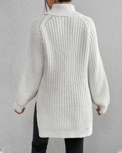 Cozy White Turtleneck Sweater for Women with Long Sleeve Chunky Ribbed Knit Relaxed Style