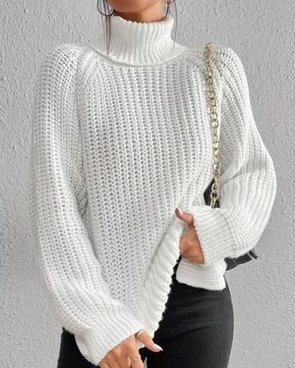 Cozy White Turtleneck Sweater for Women with Long Sleeve Chunky Ribbed Knit Relaxed Style