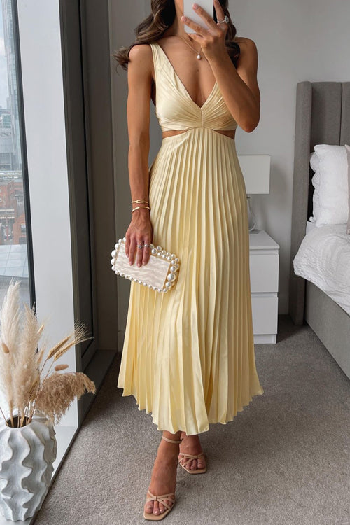 Lena | Elegant Pleated Green Dress for Formal Wedding Guest Style