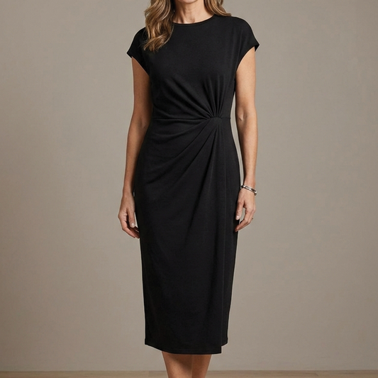 Grace | Elegant Black Going Out Dress for Women in Semi Formal Ruched Style