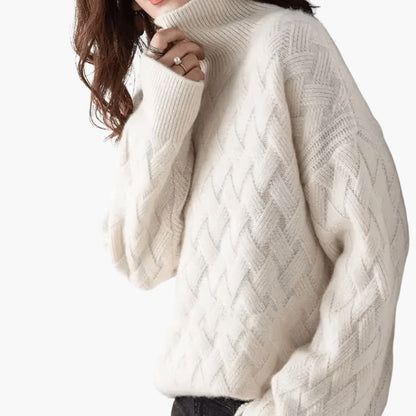 Cozy Cable Knit Turtleneck Sweater for Women with High Neck Long Sleeve Oversized Relaxed Style