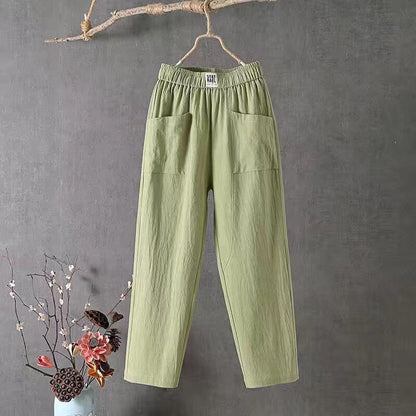 Effortless Linen Pants for Women with Elastic Waist Wide Leg Patch Pocket Relaxed Casual Style
