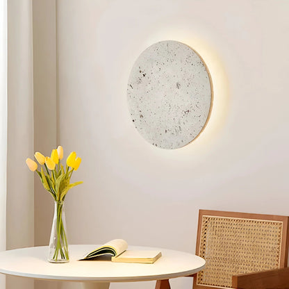Stone Wall Lamp Round Travertine Backlit LED Minimalist Indoor Sconce Wall Light