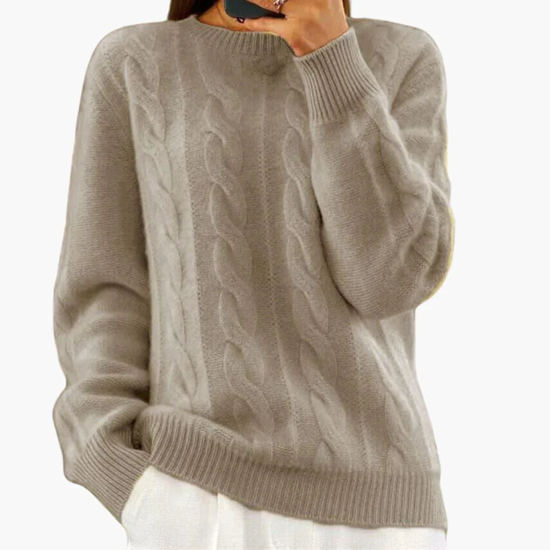 Comfortable Cable Knit Sweater for Women with Crew Neck Long Sleeve Relaxed Oversized Style