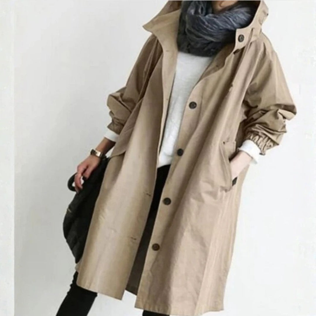 Effortless Oversized Trench Coat for Women with Hooded Long Sleeve Button Front Longline Style