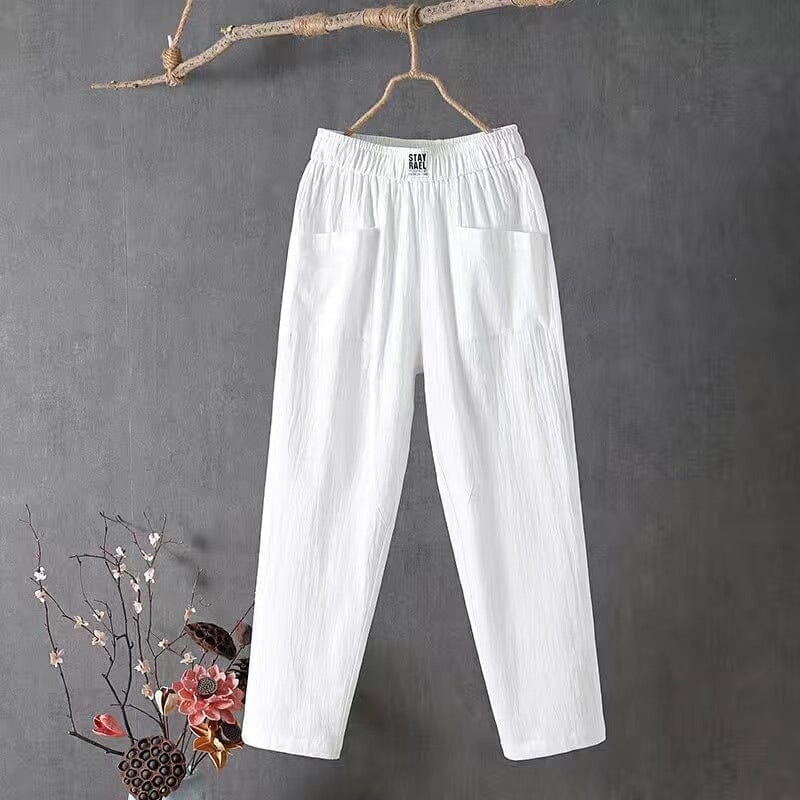 Effortless Linen Pants for Women with Elastic Waist Wide Leg Patch Pocket Relaxed Casual Style