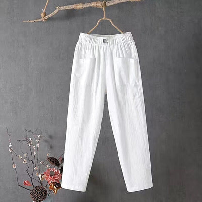 Effortless Linen Pants for Women with Elastic Waist Wide Leg Patch Pocket Relaxed Casual Style