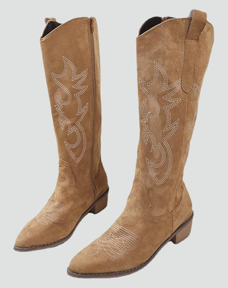 Stylish Embroidered Cowboy Boots for Women with Pointed Toe Stacked Heel Western Style
