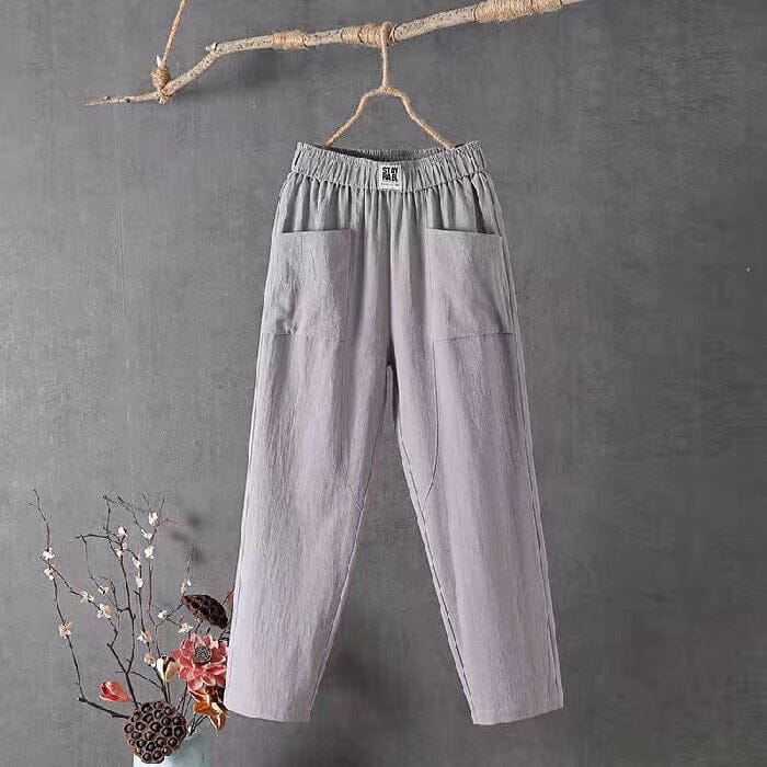 Effortless Linen Pants for Women with Elastic Waist Wide Leg Patch Pocket Relaxed Casual Style