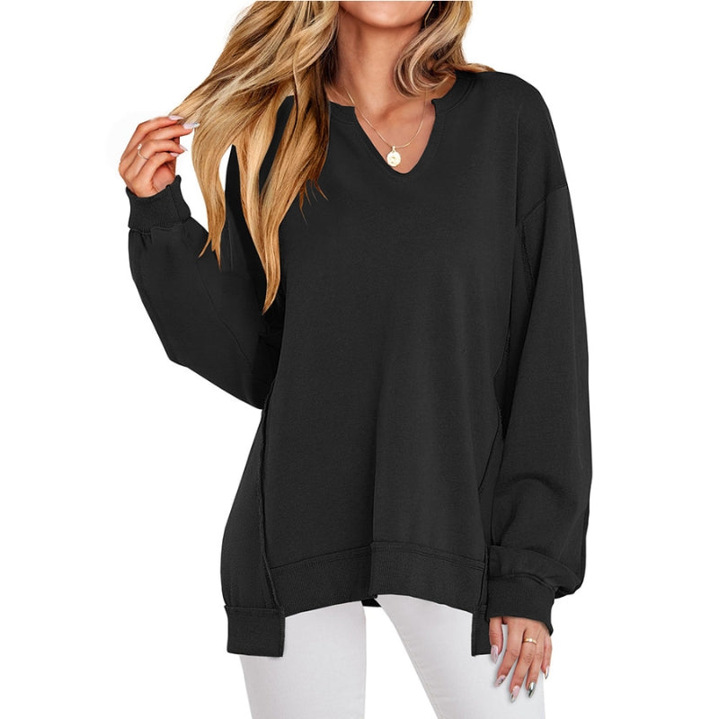 Effortless Tunic Top for Women with V Neck Long Sleeve Oversized Relaxed Style