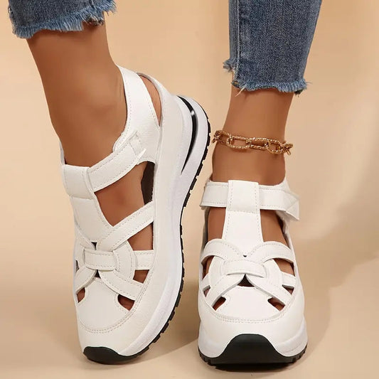 Comfortable Orthopedic Sandals for Women with Velcro Strap Cutout Platform Closed Toe Casual Style