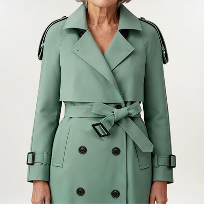 Elegant Longline Trench Coat for Women with Lapel Collar Long Sleeve Belted Double Breasted Style