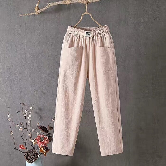 Effortless Linen Pants for Women with Elastic Waist Wide Leg Patch Pocket Relaxed Casual Style