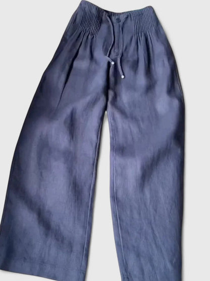 Effortless Linen Wide Leg Pants for Women with Smocked Drawstring High Waist Pleated Front Casual Style