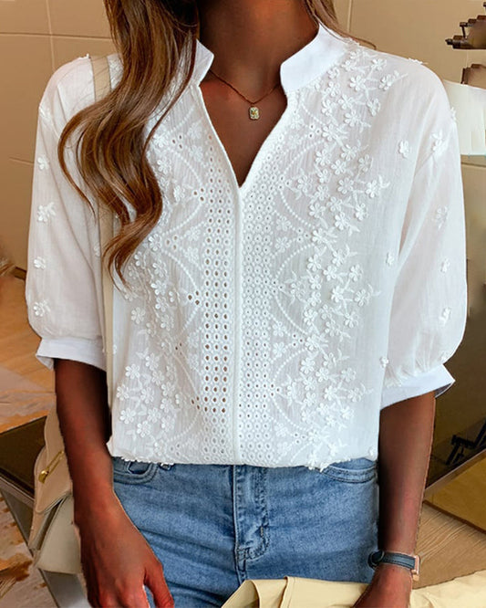 Rose | Women’s Summer V Neck Puff Sleeve Blouse
