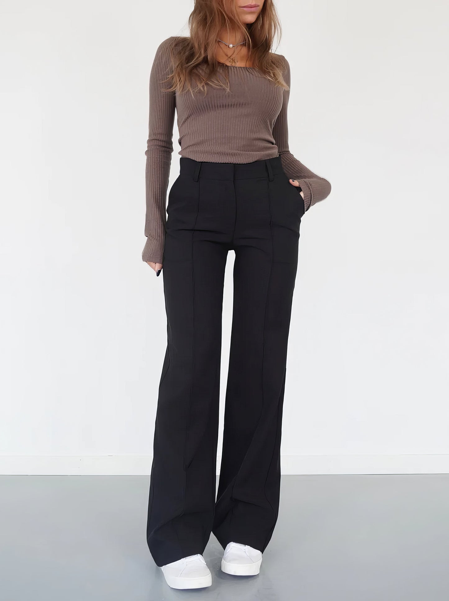 Elegant Tailored Wide Leg Pants for Women with High Waist Pintuck Front Pocket Relaxed Style