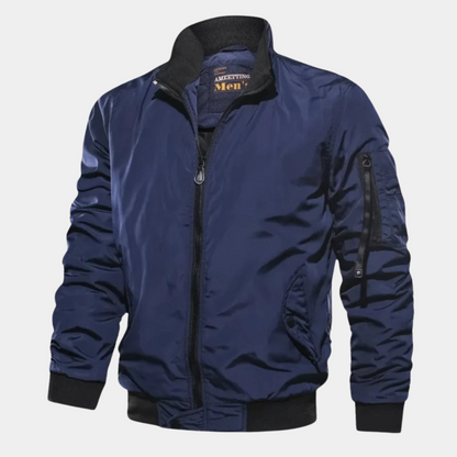 Rugged Bomber Jacket for Men with Stand Collar Long Sleeve Full Zip Windproof Sleeve-Pocket Style