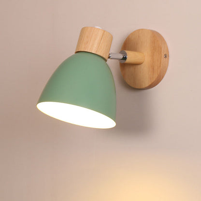 Macaron Wall Lamp Wood Metal Adjustable Shade Pull-Chain Nordic Bedside Sconce Wall Light