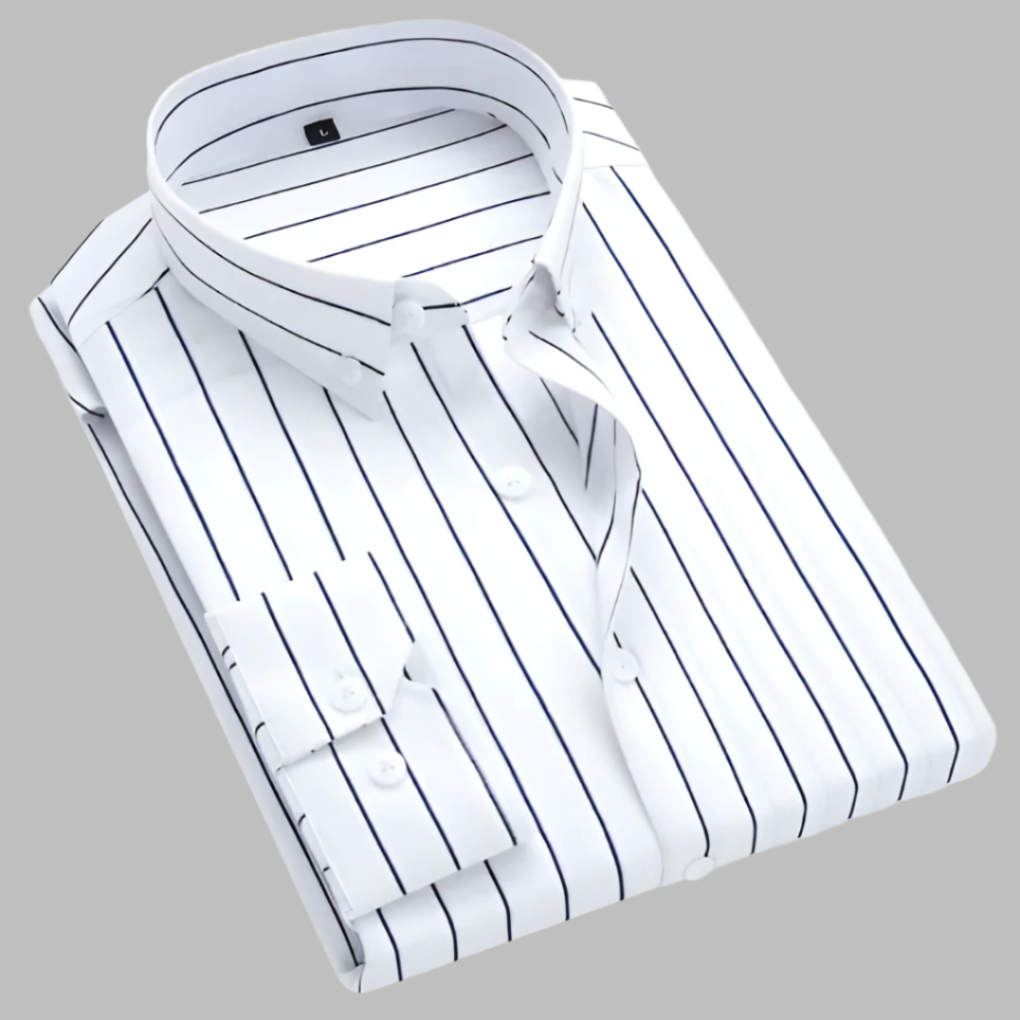 Classic Oxford Shirt for Men with Spread Collar Long Sleeve Button Up Striped Slim Fit Style