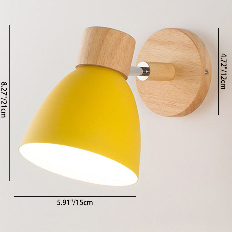 Macaron Wall Lamp Wood Metal Adjustable Shade Pull-Chain Nordic Bedside Sconce Wall Light
