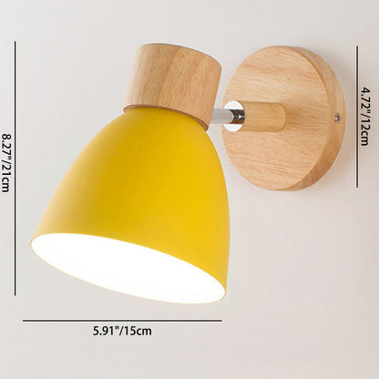 Macaron Wall Lamp Wood Metal Adjustable Shade Pull-Chain Nordic Bedside Sconce Wall Light