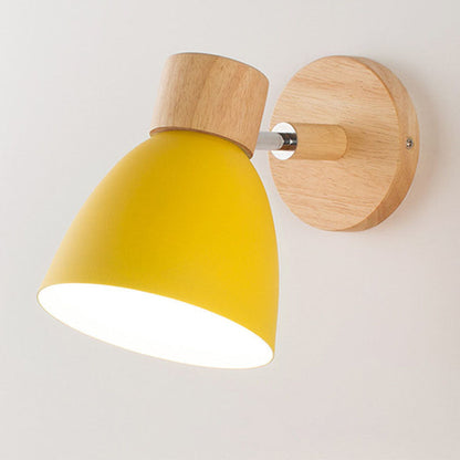 Macaron Wall Lamp Wood Metal Adjustable Shade Pull-Chain Nordic Bedside Sconce Wall Light