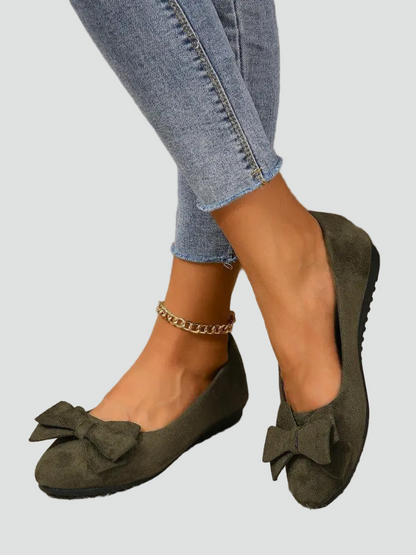 Elegant Ballet Flats for Women with Round Toe Bow Slip On Suede Classic Style