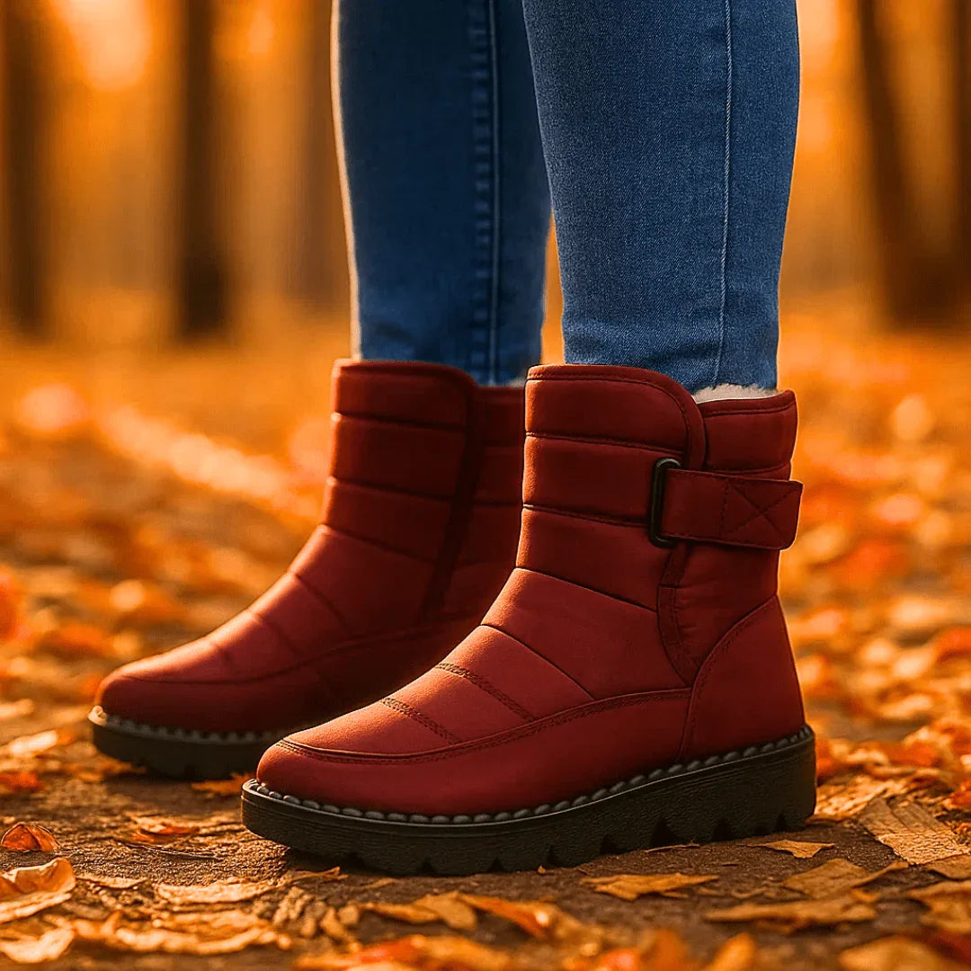 Cozy Faux Fur Lined Winter Boots for Women with Buckle Strap Quilted Lug Sole Style