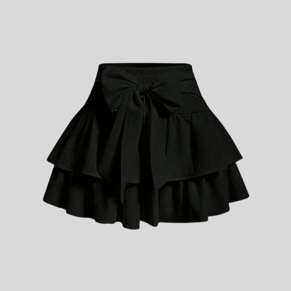 Effortless Tiered Ruffle Mini Skirt for Women with Bow Tie Smocked Waist Flowy Style