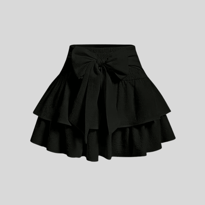 Effortless Tiered Ruffle Mini Skirt for Women with Bow Tie Smocked Waist Flowy Style