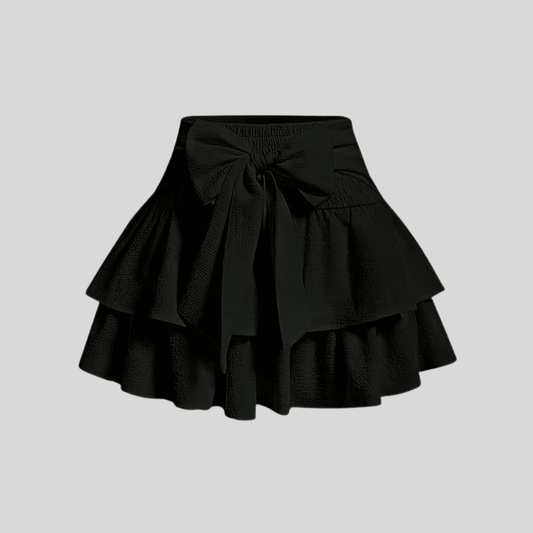 Effortless Tiered Ruffle Mini Skirt for Women with Bow Tie Smocked Waist Flowy Style