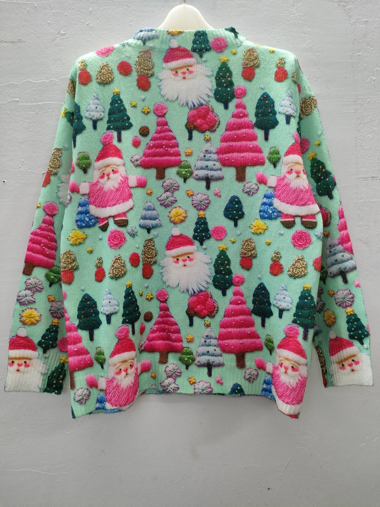 Cozy Christmas Tacky Sweater for Women with Crew Neck Long Sleeve Santa Print Oversized Knit Style
