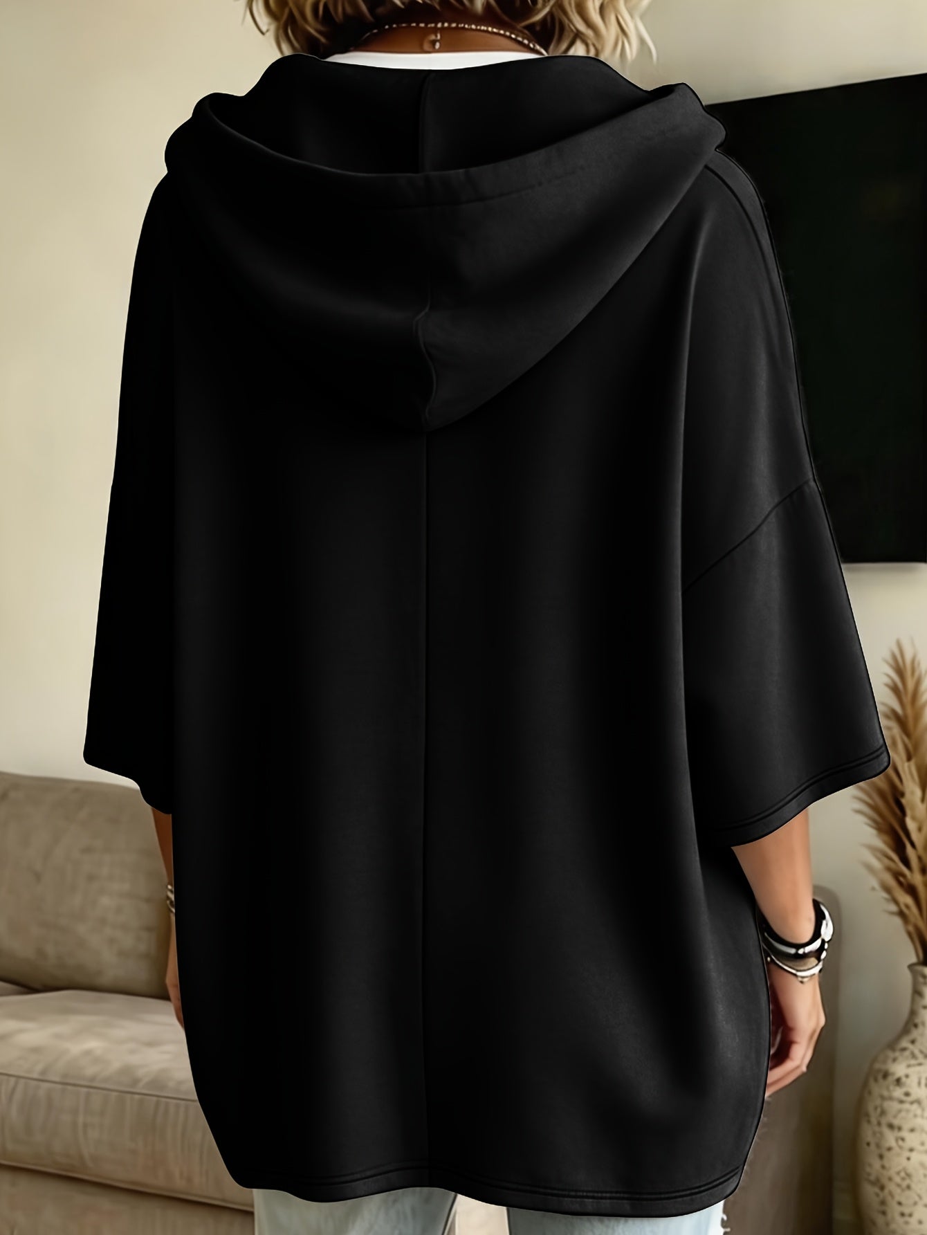 Comfortable Fleece Oversized Hoodie for Women with Drawstring Hood Batwing Sleeve Kangaroo Pocket Relaxed Style